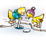 Ente misst die Eisdicke