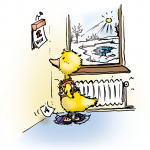 Ente schaut auf einen Kalender