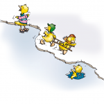 Enten eilen mit Leiter zur Hilfe