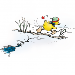 Ente verlässt das Eis.