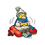 Ente wärmt sich mit einer Wärmflasche